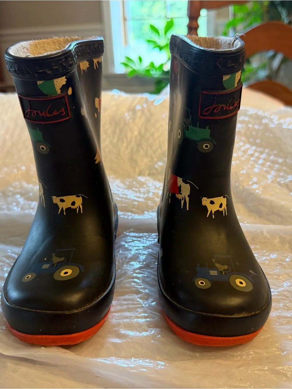 Joules Navy Blue Kids Farm Animal Rain Boots with Red Soles